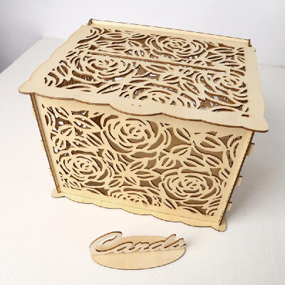 

DIY Wooden Wedding Card Box with Lock&Card Sign Rustic Hollow Gift Card Holder for Reception Wedding Anniversary Party Decorat