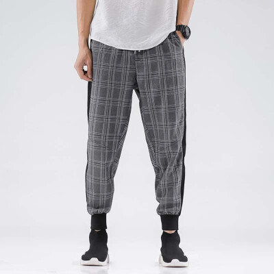 

Gobestart Mens Fashion New Style Leisure Checkered Nine-Minute Trousers Large Size Pant