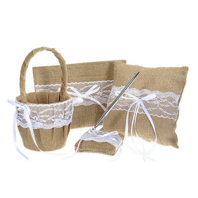 

Wedding Flower Girl Basket Vintage Burlap Lace Bowknot Flower Basket Wedding Basket