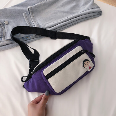 

Fashion sports simple versatile canvas pocket female 2019 new Korean casual personality hit color shoulder Messenger bag