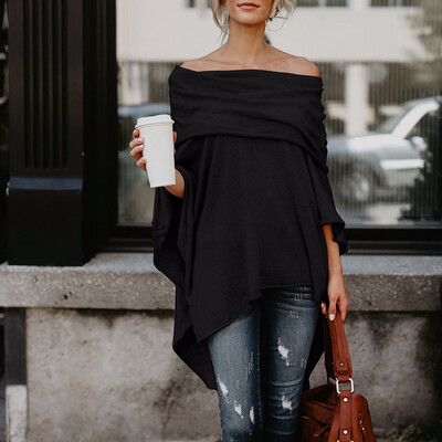 

Womens Irregular Tops Tunic Blouse Off Shoulder Shirts 34 Sleeve Batwing Solid
