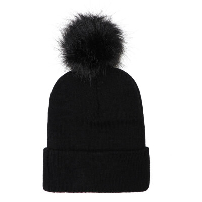 

Tailored Adult Women Keep Warm Winter Fur Ball Knitted Wool Beanie Hemming Hat Cap