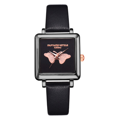 

Fashion Watches Women Square Butterfly Pattern Dial Ladies Clock Leather Strap Quartz Wristwatch Simple Casual Reloj Mujer