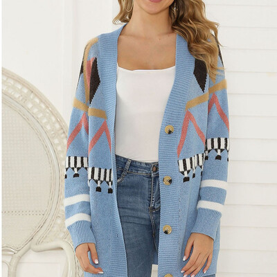 

〖Follure〗Women Casual Patchwork Button Long Sleeve Knitted Sweater Loose Cardigan