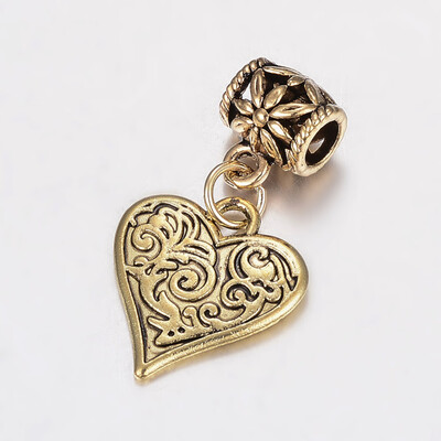 

Tibetan Style Alloy European Dangle Beads Large Hole Pendants Cadmium Free & Lead Free Heart with Flower Antique Rose Gold