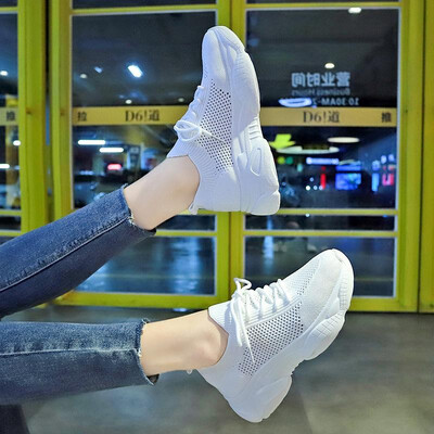 

2019 summer new flying woven sports shoes womens breathable socks shoes female students Korean version of the wild casual shoes w