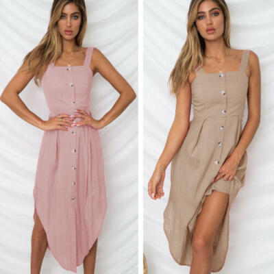 

Sexy Women Summer Beach Button Through Midi Dress Evening Cocktail Party Dresses