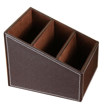 

3 Cells Leather Storage Box Desk Decor Stationery Makeup Cosmetic Organizer