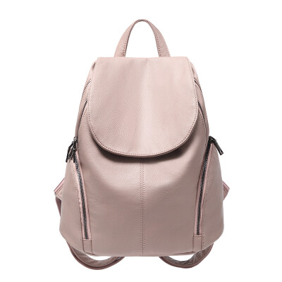 

Double shoulder bag female Korean version fashion 100 large capacity cowhide bag leisure soft skin travel backpack