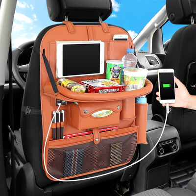 

4 USB PU Leather Car Seat Back Folding Portable Storage Box Multi-Use Car Organizer Portable Tissue Storage Bags Trunk Organizer
