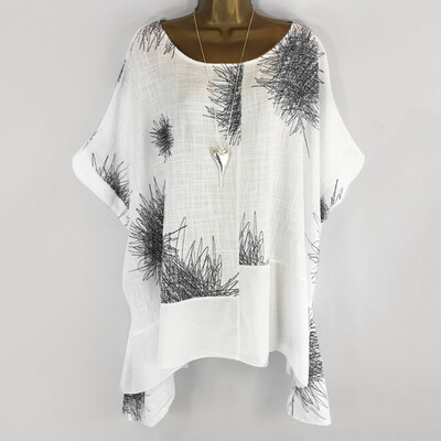 

Starmoon Plus Size Women Short Sleeve Printing Cotton And Linen T-Shirts Tops Blouses