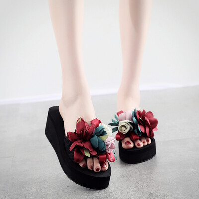 

Rose Fashion Women Slip-on Open Toe Wedges Heels Causal Flower Slipper Slides Shoes