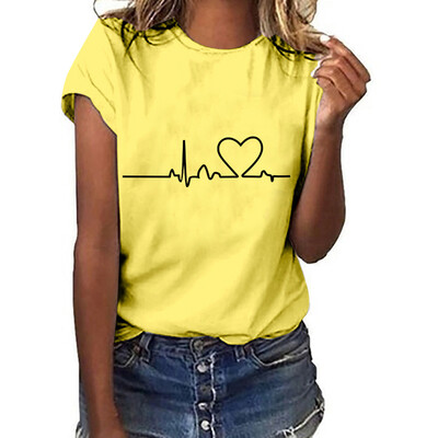 

Nomeni Women Girls Plus Size Heart Print Short Sleeved T-shirt Blouse Tops