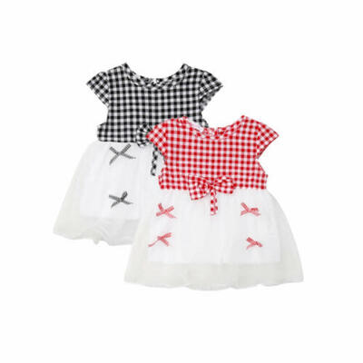 

US Infant Baby Girls Kids Dress Bow-Knot Plaid Ruffle Tulle Skirt Summer Clothes