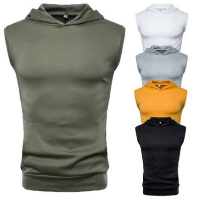 

US Mens Muscle Hoodie Tank Top Bodybuilding Gym Workout Sleeveless Vest T-shirt