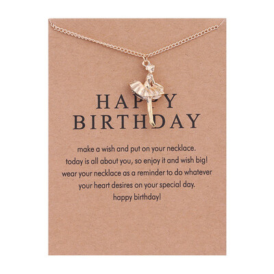 

New Golden Plated Happy Birthday Ballet Girl Alloy Clavicle Bones Pendant Short Necklace
