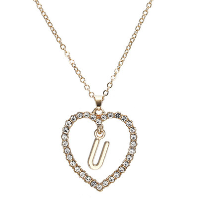 

New Fashion Crystal Initial Personalized Letter Heart Pendent Name Necklace for Women Charm Gold Color Chain Choker Jewelry Gift