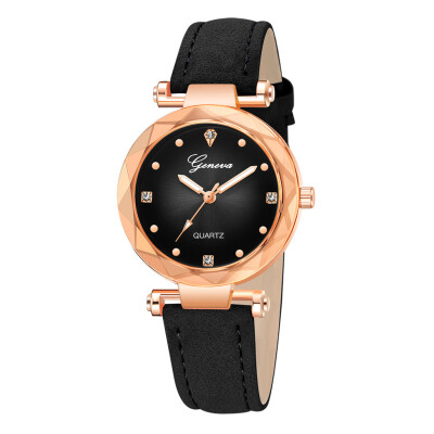 

RM New Fashion Geneva Women Leather Band Stainless Steel Quartz Analog Wrist Watch