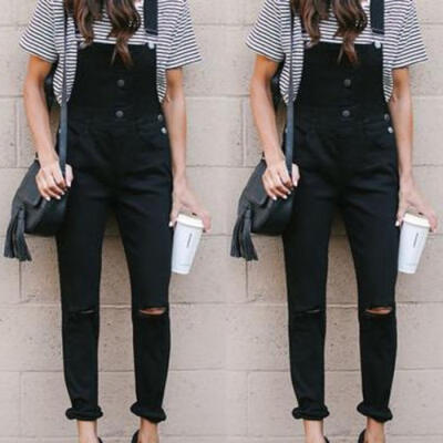 

Women Denim Jeans Rompers Pants Overalls Straps Jumpsuit Rompers Black Trousers