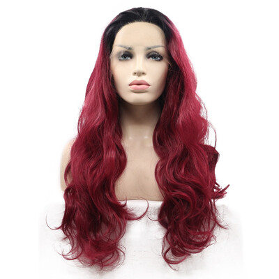 

Amazing Star Lace Frontal Wigs Curly Hair Red Color Heat Resistant Half Hand Tied Lace Frontal Synthetic Hair Wigs