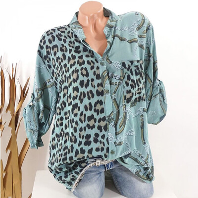 

Tailored Womens Long Sleeve Leopard Print Button Tee Casual Popular Blouse TopsS