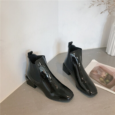 

Small heel boots female autumn&winter thick heels ins Martin boots medium heel short square head naked boots thin&thin boo