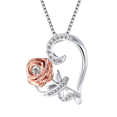 

Rose Necklace for Women 5A Cubic Zirconia Love Heart Pendant Necklace Jewelry