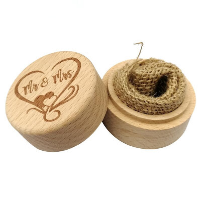 

Wooden Round Beech Wedding Ring Box With Letter Happily Ever After On The Surface