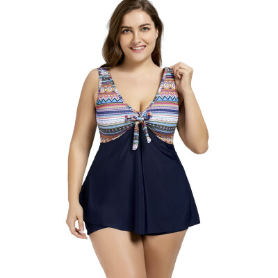 

Tribe Print Criss Cross Plus Size Tankini Set