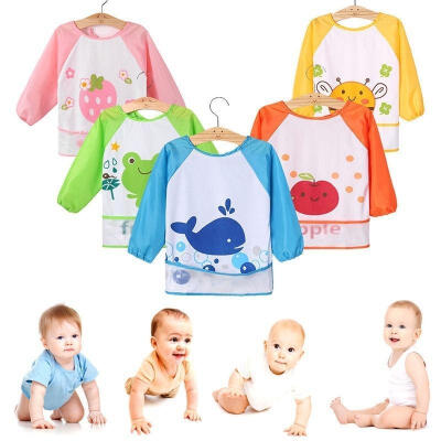 

Cute Kids Baby Toddler Waterproof Long Sleeve Bib Cartoon Feeding Smock Apron Hot