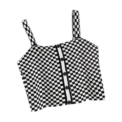 

Women Summer Slim Fit All-match Plaid Color-blocked Concise Short Style Camisole Top