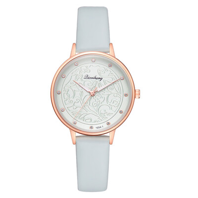 

Fashion noble female models with diamonds British watch trend solid color printed PU leather watch