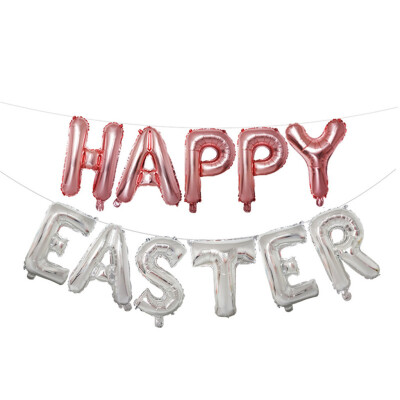 

Toponeto 16 inch Large Happy Easter Foil Balloon Set Banner Bunting Party Decoration