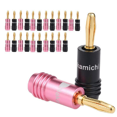 

Banana Plugs Black & Pink Jack 24K Gold-Plated Connectors Amplifier Plug for Speaker Connector Wires