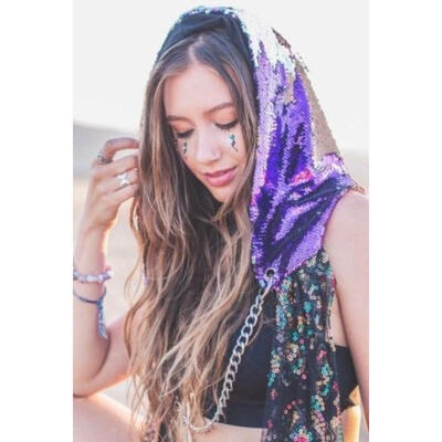 

Women Reversible Mermaid Sequin Glitter Oversized Hood Hat Baggy Beanie Ski Cap