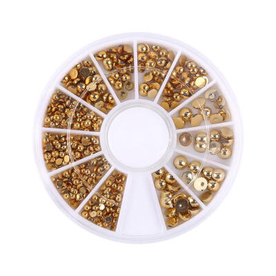 

1Box 3D Plastic Mixed Golden Beads Water Drill Round Pearls Manicure Tools