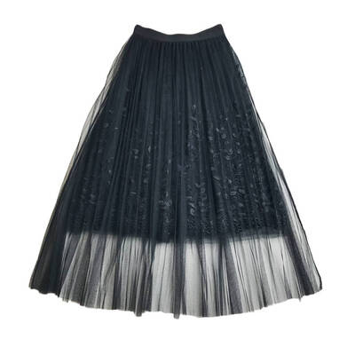 

Elegant Women Long Lace Skirt Girl Flower Embroidery Elastic High Waist Dress