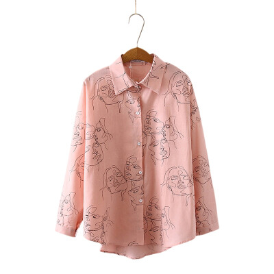 

Female Cotton Face Printing Full Sleeve Lapel Shirts Women Tops Ladies Clothing blusa feminina New Autumn Blouse Shirt