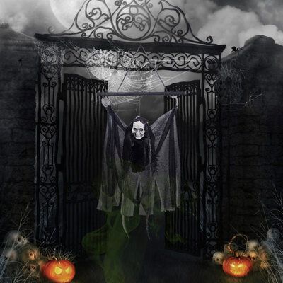 

Skull Ghost Voice Activated LED Eyes Giggle Halloween Party Hanging Decor Props