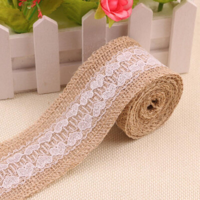 

Roll Ribbon for Wedding Party Decoration Jute Hessian Burlap Ribbon with Lace Wedding Party Decor