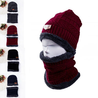 

Men Women Winter Warm Knit Beanie Hats Scarf Ski Outdoor Neck Warmer Caps Sets