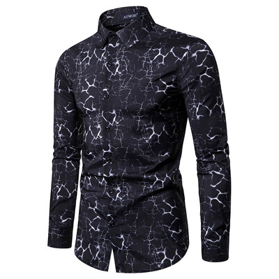 

Toponeto Mens Ethnic Style Vintage Printing Slim Long Sleeve Dress Shirt Blouse Tops