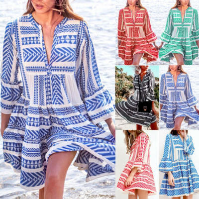 

Women Summer Boho Casual Short Mini Evening Party Cocktail Beach Dress Sundress