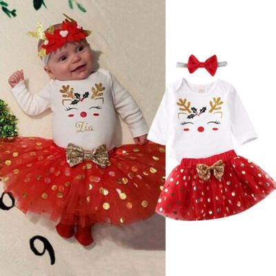 

Cute Newborn Baby Girls Xmas Clothes Cartoon Tops RomperTutu Skirt Outfits Set