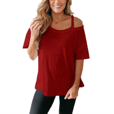 

Nomeni Women Summer Fashion Casual Short Sleeve Crop Solid Sling Tops T-Shirt