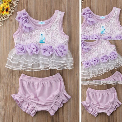 

Newborn Baby Girl 3D Flower Lace Tops Ruffle Shorts Party Dress Outfits Clothes