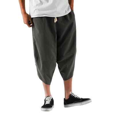 

Gobestart Mens Summer Fashion Leisure Pure Color Cotton Linen Loose Calf-Length Pants