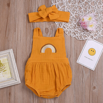 

Toddler Baby Girls Strap Ruffled Rainbow embroideried Romper Jumpsuit Sunsuit