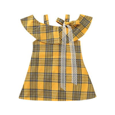 

Cute Plaid Print Short Sleeve Sling Dress Kids Girls Mesh Princess Dresses