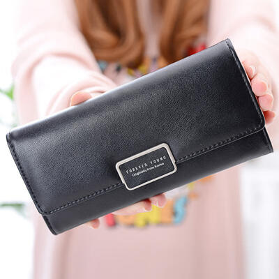 

Fashion Fresh Style PU Leather Multi-card-holder Triple-Folding Women Long Section Wallet Purse